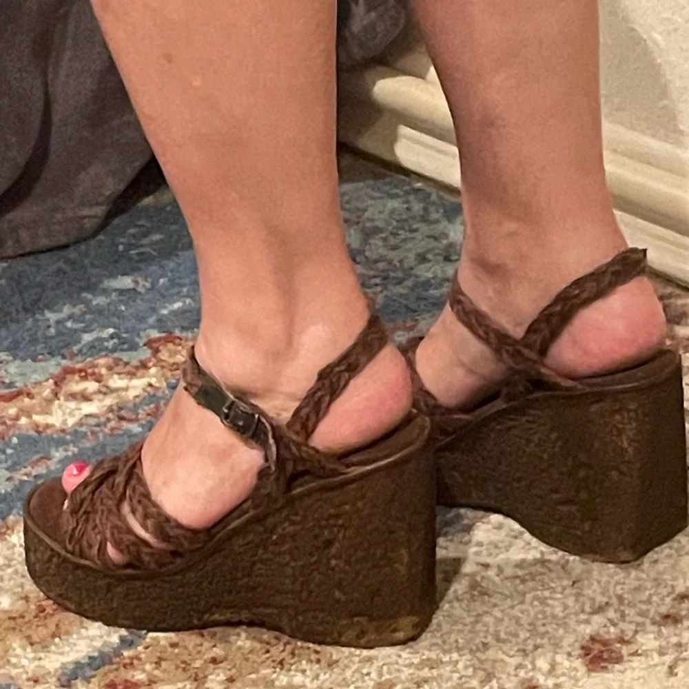 Sbicca Brown Braided Platform Wedge Sandals